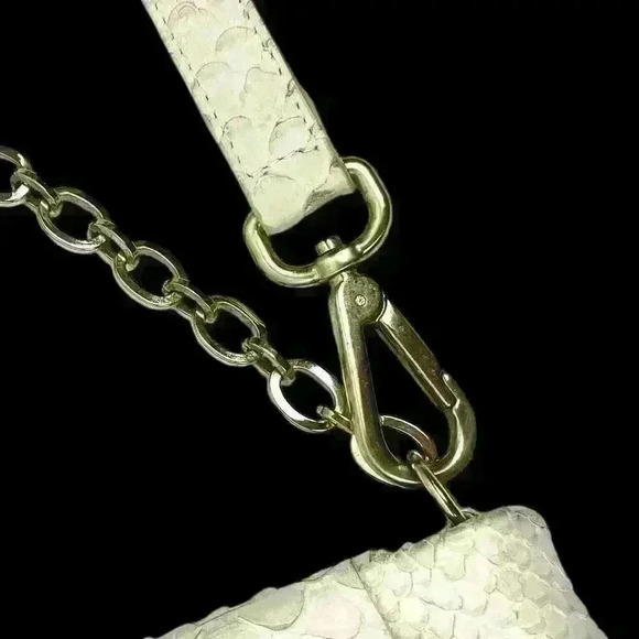 Furla Boho Chic White Leather Snakeskin Fringed Studded Crossbody Purse GlamRock - Picture 8 of 16